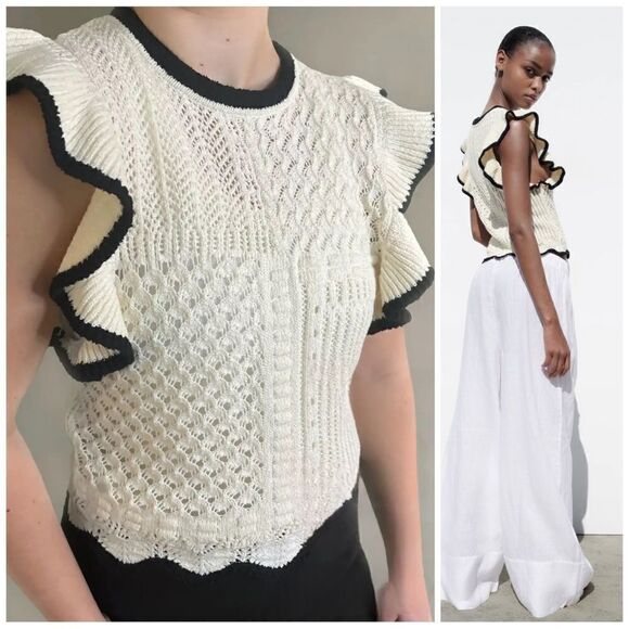 Zara Tops - Zara Pointelle Ruffled Knit Top New